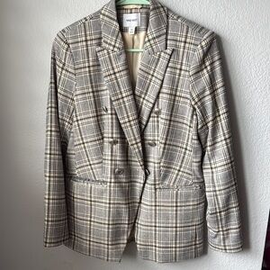 Nine West Cream Coat Blazer with Plaid Pattern and Notched Lapel